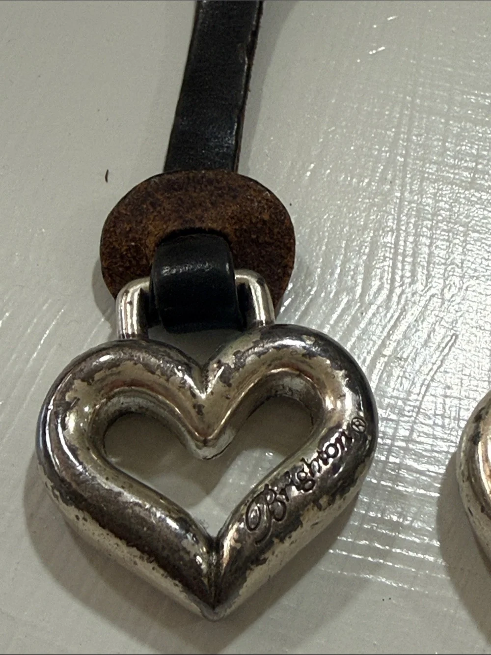 3 Brighton Brown Leather Strap Heart Charm for Bags Purse with Silver Hardware